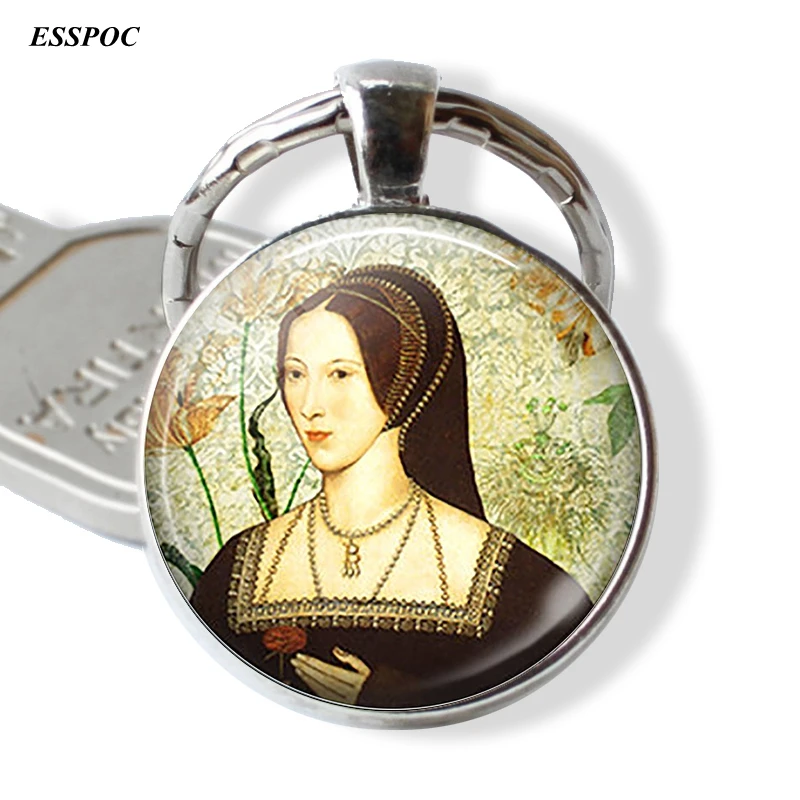 Anne Boleyn Pendant Goddess Glass Cabochon Dome Jewelry Metal Keychain Key Chain Ring Keyring Creative Accessories Gift