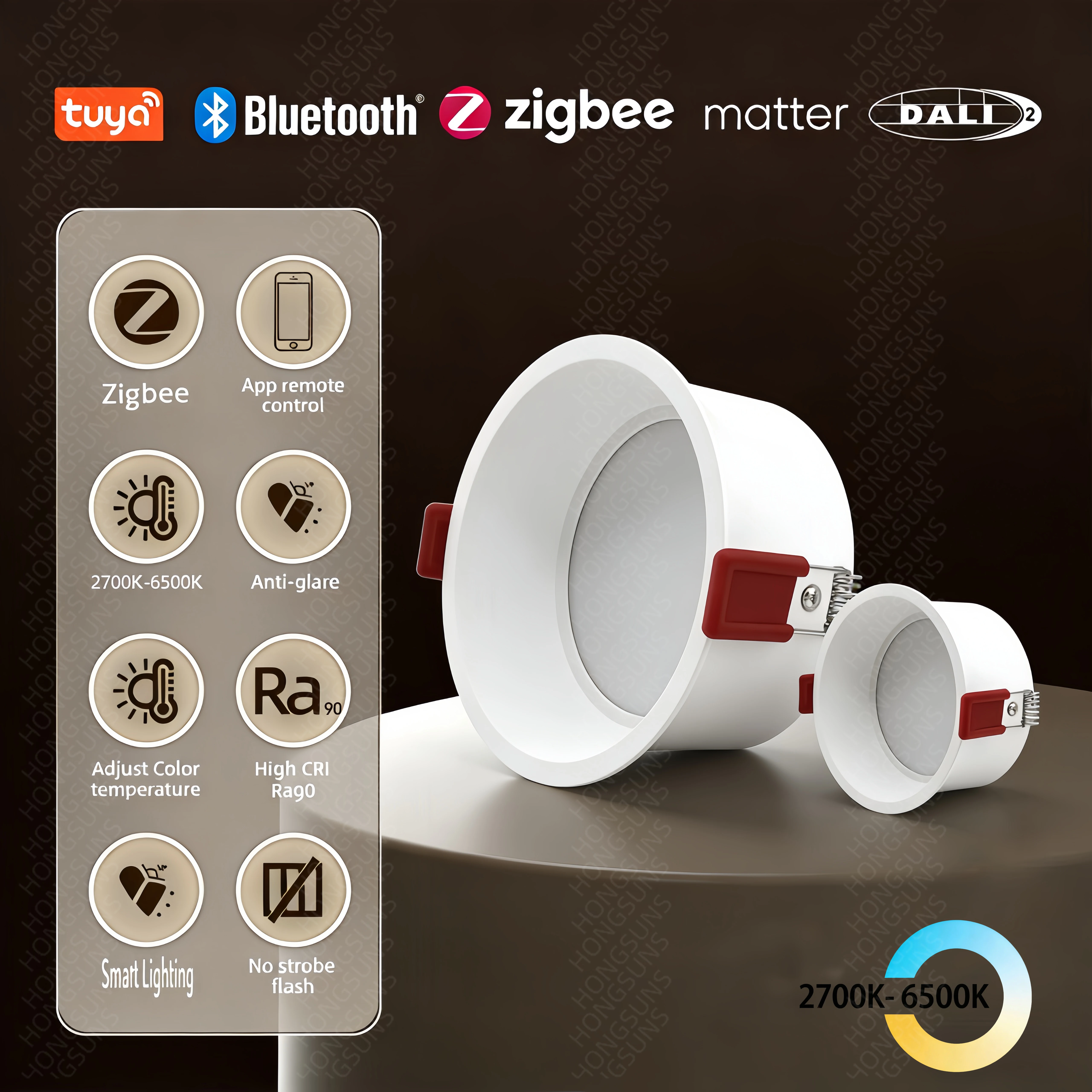 

Tuya Zigbee/ DALI/ Matter/ 3 CCT Switchable Recessed Anti-glare LED Downlight White Home Living Room Bedroom Lighting