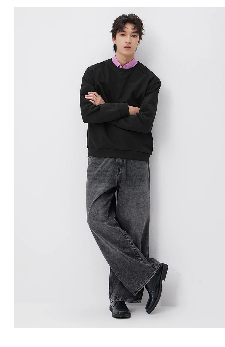 Semir Versatile Hoodie Men Spring Solid O Neck Long Sleeve Soft Comfortable Casual Basic Layer Daily Top