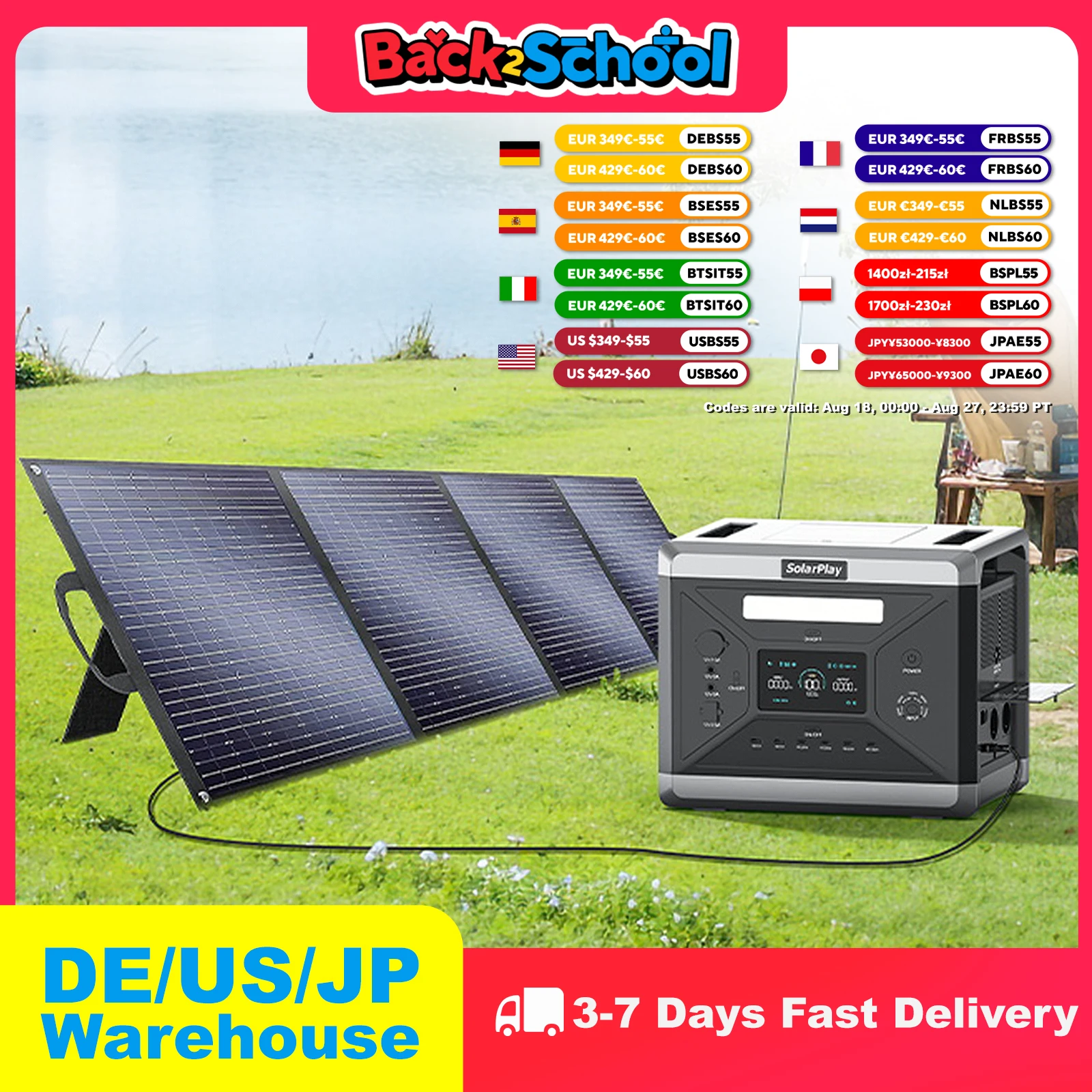 

SOLARPLAR 2400W Portable Electric Generator Q2501 Power Bank Flexible Foldable Solar Charger Panels Hand Trolley for Camping