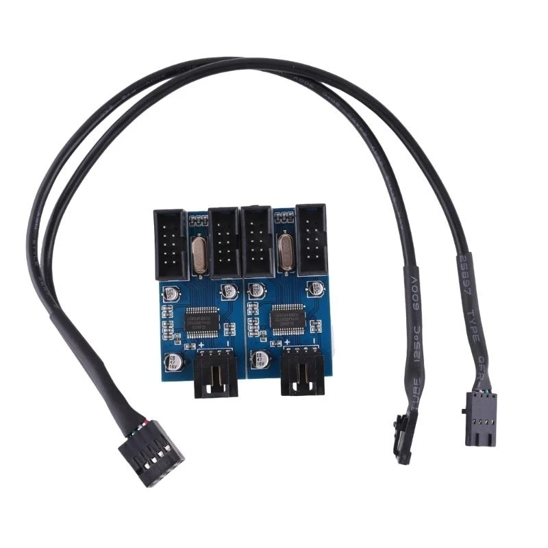 

652F 9pin USB Header Male 1 to 2/4 Female Extension Card USB 2 Splitter Cable Adapter
