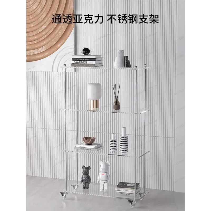 Acrylic Glass Display Cart on Wheels | Narrow Rolling Trolley for Sofa/Bedroom