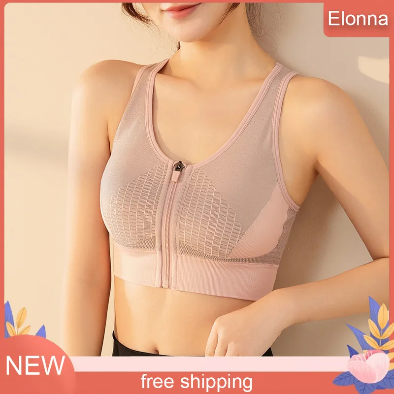 

Zip Front Sports Bras for Women Adjustable Racerback Medium Support Bras Padded Post-Surgery Bras Seamless Yoga Athletic Bra