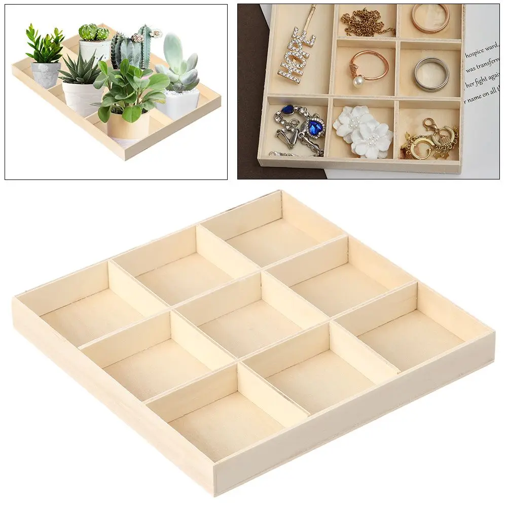 Multi Grid Storage Wooden Box Flowerpot Tray Desktop Organizer Cosmetic Storage Bonsai Holder Plant Pot Stand Divided Drawer