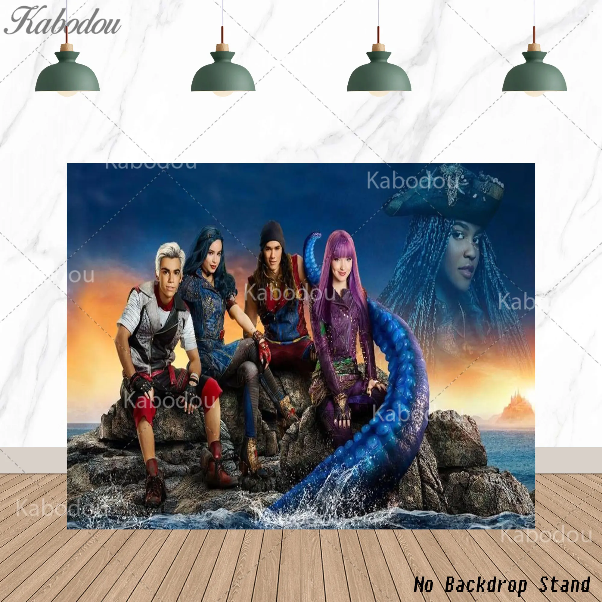 Descendants The Rise of Red Background Boy Kid Birthday Party Decor Backdrop Mal Carlos Evie Jay Photo Poster Baby Shower Banner