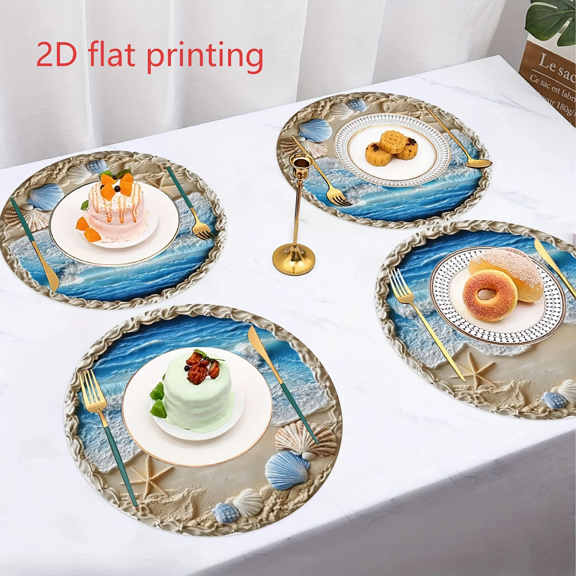 VIKAMA Seaside Resort Wave-Patterned Placemat Beach Shells Starfish Design Waterproof Oil-Resistant Home Dining Table Decor view 4