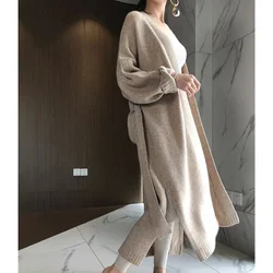 Autunno e inverno nuovo Cardigan di lana da donna sciolto Versatile lungo sopra il ginocchio maglione cappotto lavorato a maglia camicia versione coreana cappotto