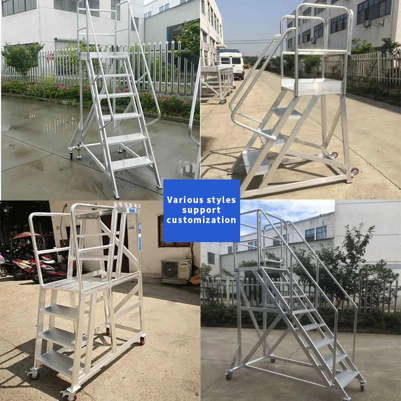 hot sale  4m Mobile Safety Step Work Platform Warehouse Ladder For Factory Pick Up Ladder Aluminum Warehouse Ladder