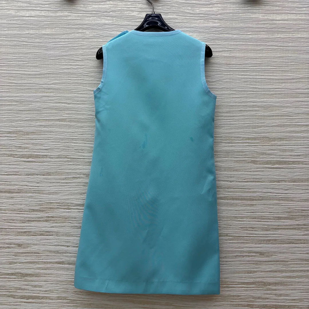 

2025 Sweet Girl Tank Dress Women Light Blue O-neck Sleeveless Shoulder Buttons