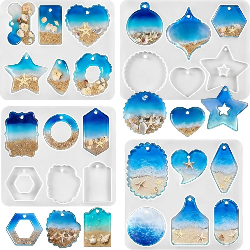 Four-piece resin jewelry mold set，Using silicone molds of different shapes，Very suitable for making irregular wax sheets、Bone pe