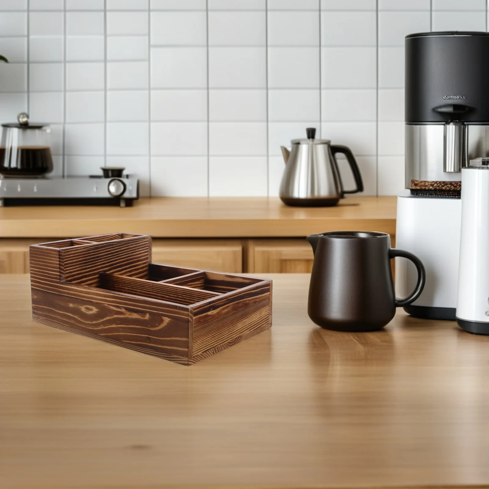 

Sturdy Wooden Storage Multicompartment For Home Office Rustic Desktop Container Tea Coffee Packets Holder Divided Tray Wood
