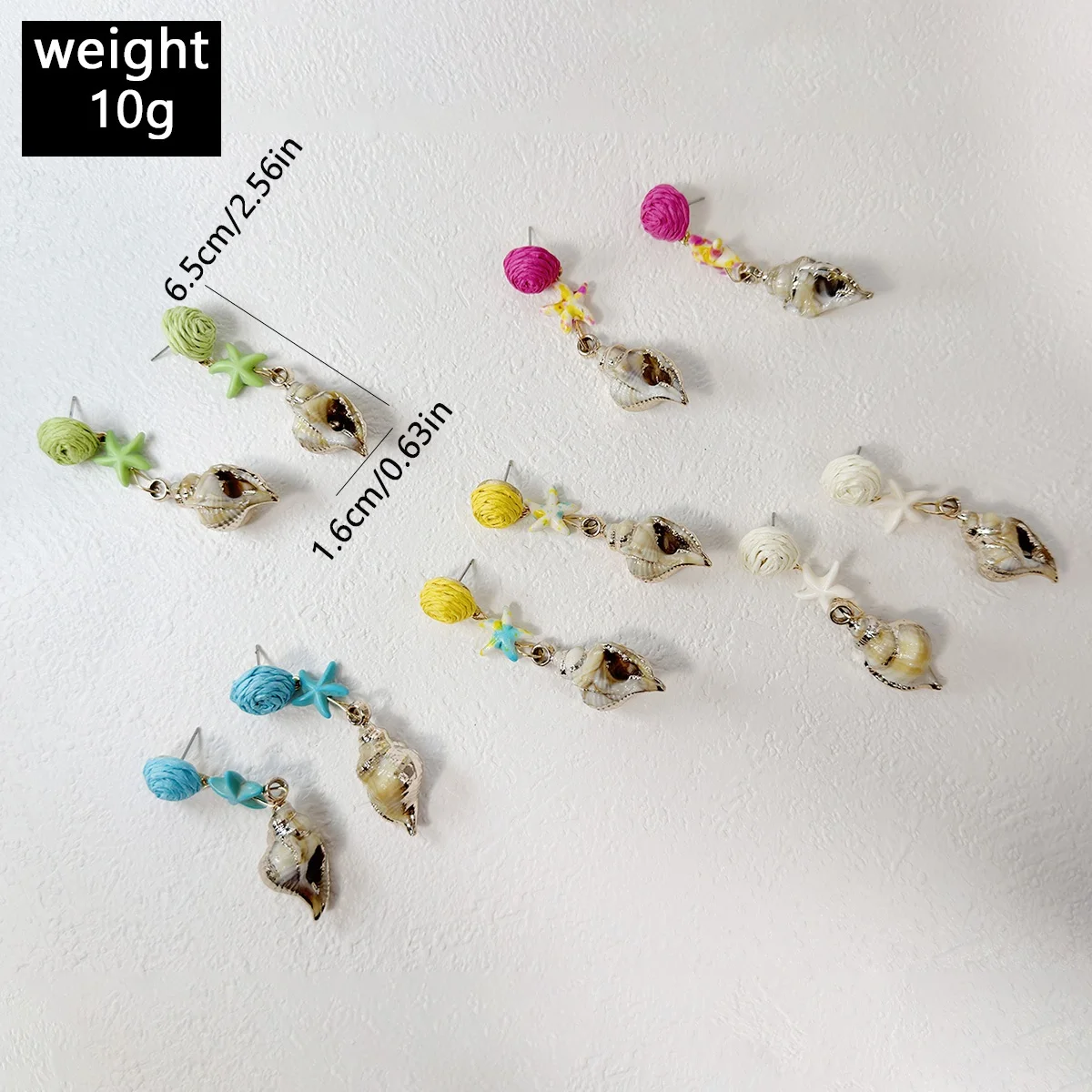 Tocona Bohemian Colored Lafite Grass Earrings Resin Sea Star Conch Pendant Women's Beach Play Jewelry Accessories
