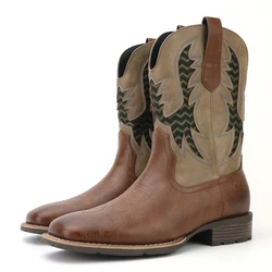 Men's Retro Embroidered Personalized Fashion Cowboy Boots with Striped Embroidery