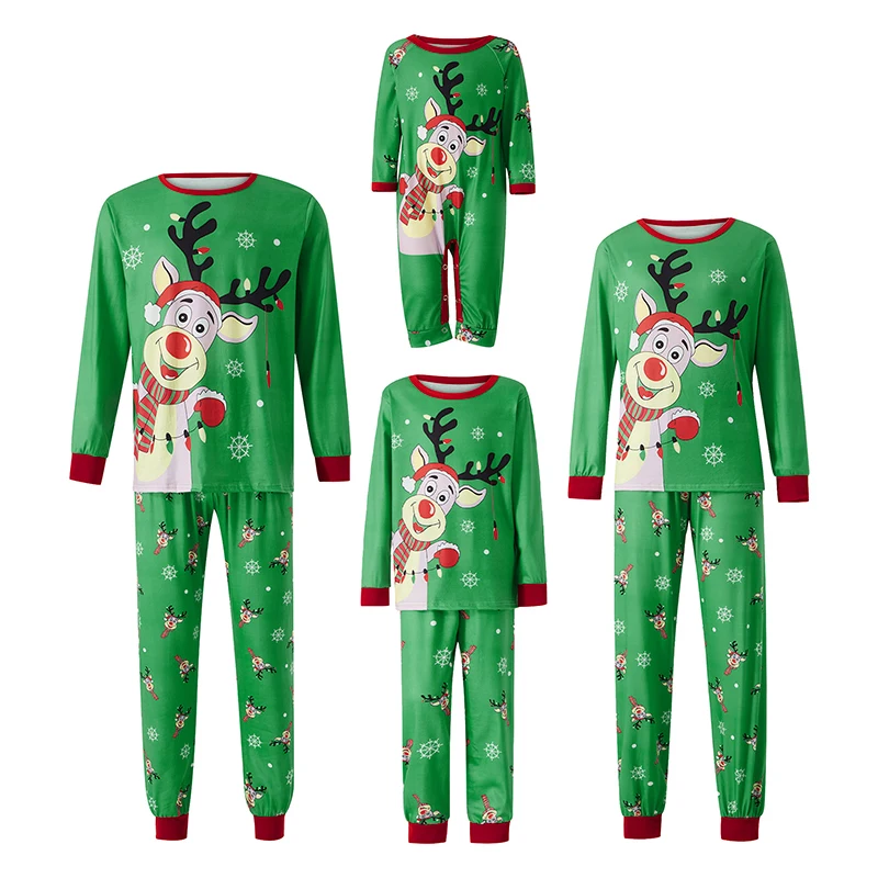 Christmas Family Matching Pajamas Festive Reindeer and Snowflake Print PJs Set with Long-Sleeved Tops and Comfy Pants