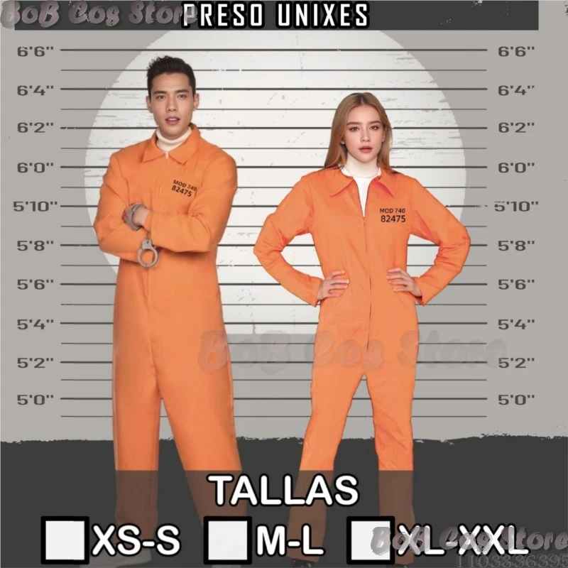 Sophia Perruque Prisoner Holloween Cosplay Costume Party RolePlay Man Women Adult Kids Children Orange Jumpsuit Prison Uniform