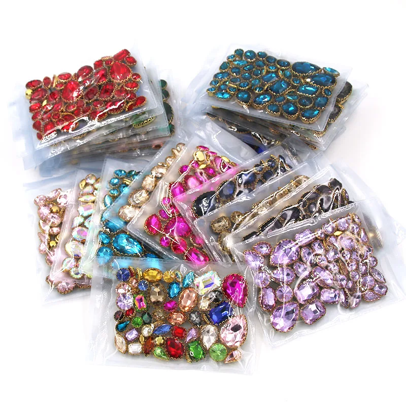 New Arrival 50 sztuk/worek Mix kształt kryształowe kamienie szycia złote koronki oprawa w krapach szkło Rhinestone Diy buty odzież akcesoria