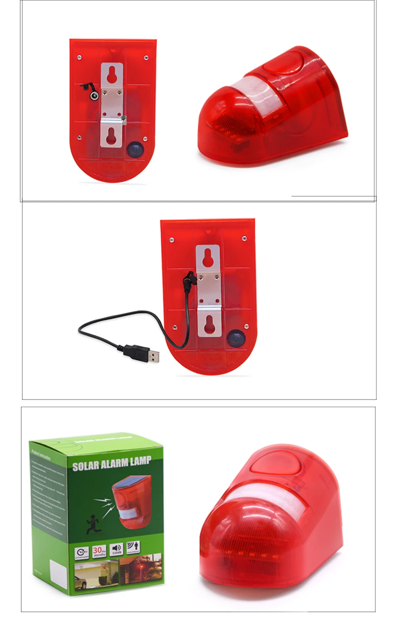 Portable Solar Infrared Motion Sensor Alarm, 110dB Siren, Strobe Sound and Light for Home, Yard, Outdoor Security Alarm System