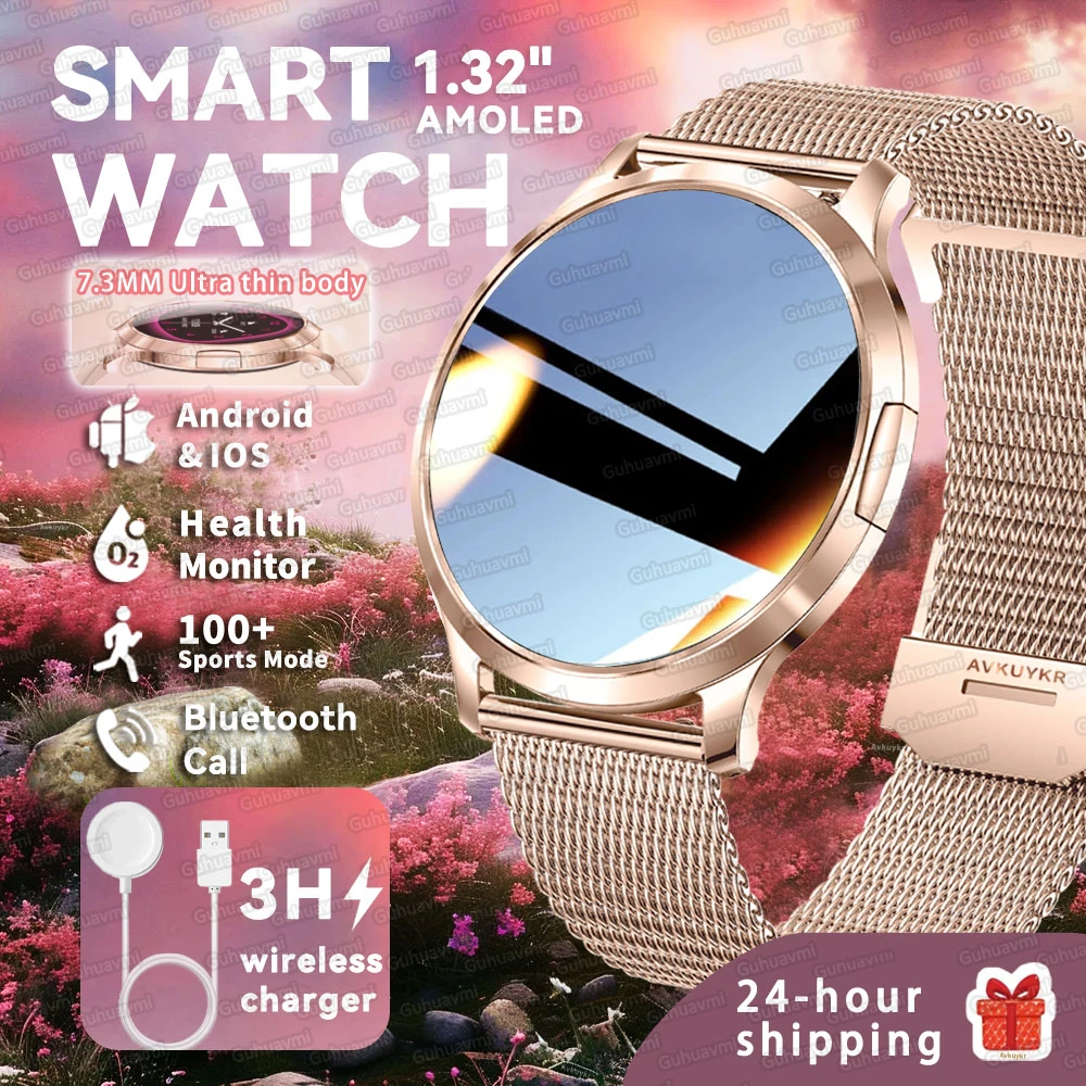 

New ultra-thin ladies' Smartwatch 1.32" HD AMOLED Display Fitness Sport Watch Heart Rate BT Call Waterproof High-End Smart Watch
