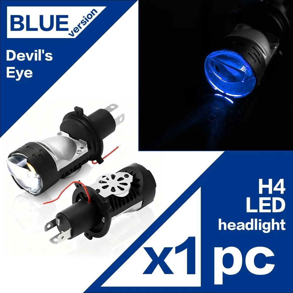 

Hi Lo Beam 9003 HB2 H4 LED Headlight Bulbs 12V 60W 6000K Mini Bi LED Projector Lens Red Blue Aura