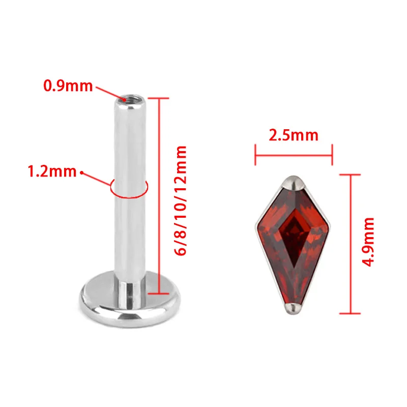 G23 Titanium rhombus EAR PIERC CZ Paved Top Thread ear rings Cartilage Tragus Earrings Lip Stud Helix Unisex Piercing Jewelry