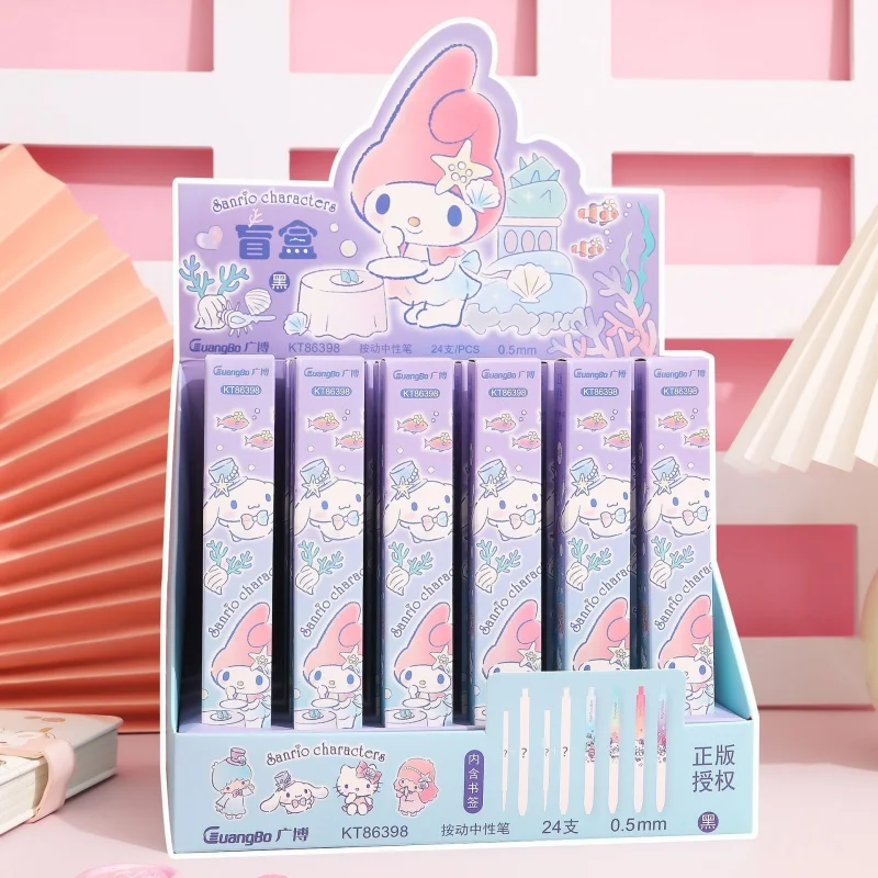 

24pcs/lot Sanrio Kitty Melody Cinnamoroll Gel Pen Cute 0.5mm Black Ink Neutral Pens Promotional Gift Office School Supplies