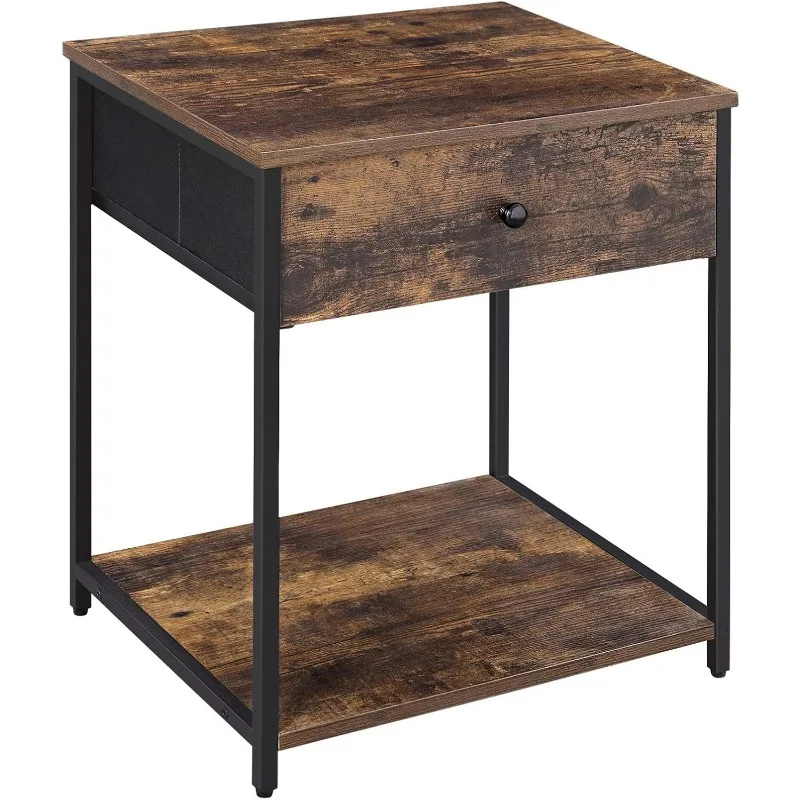 

Industrial nightstand with drawers, 2 shelves, fabric drawer dresser, bed end table with wood top and front end