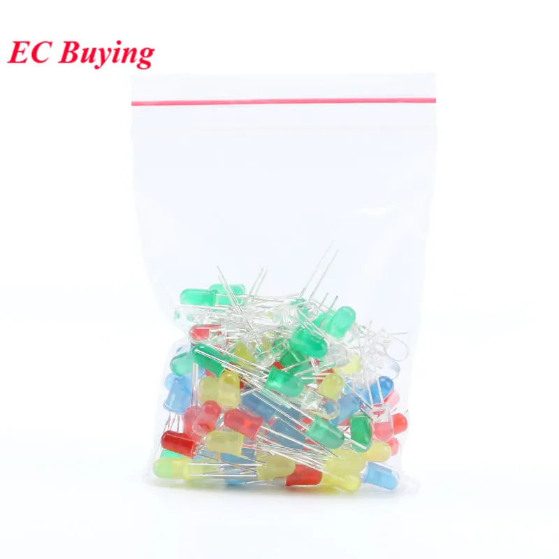 100pcs/lot 3mm LED Diode Light Emitting Diodes White Yellow Red Green Blue Assorted Kit  DIY Kit 5 colors*20pcs