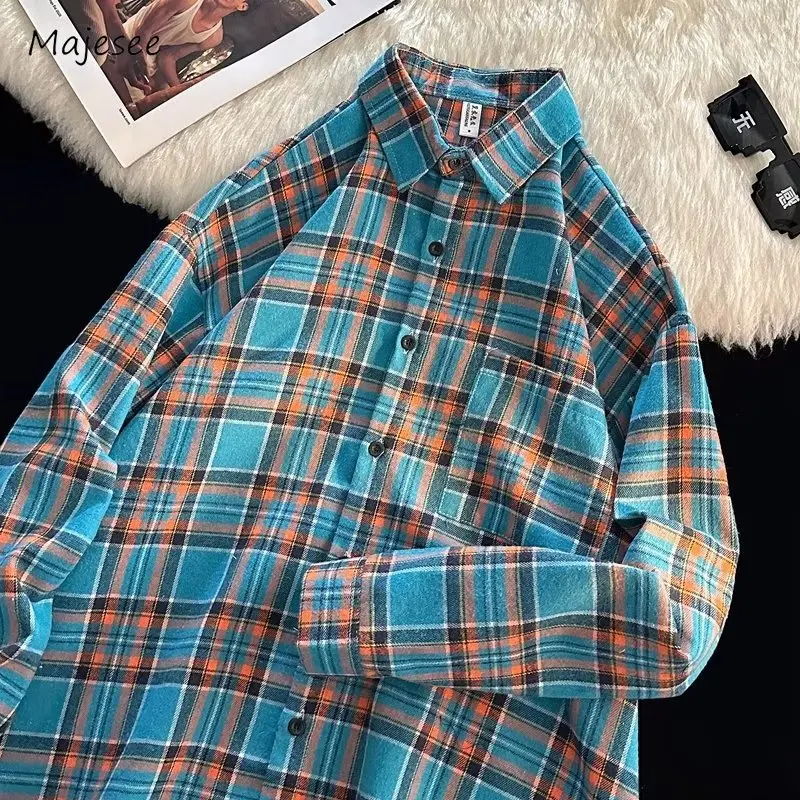 

Plaid Shirts Men Autumn Long Sleeve Chic Casual All-match Basic Daily Unisex Couples Tops Fashion Males Korean Style Clothing