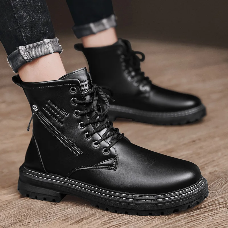 

Nice Autumn Winter New High-barreled Leather Boots Black Classic Tooling Boots Men Increase British Men's Boots Tough Guy Boots