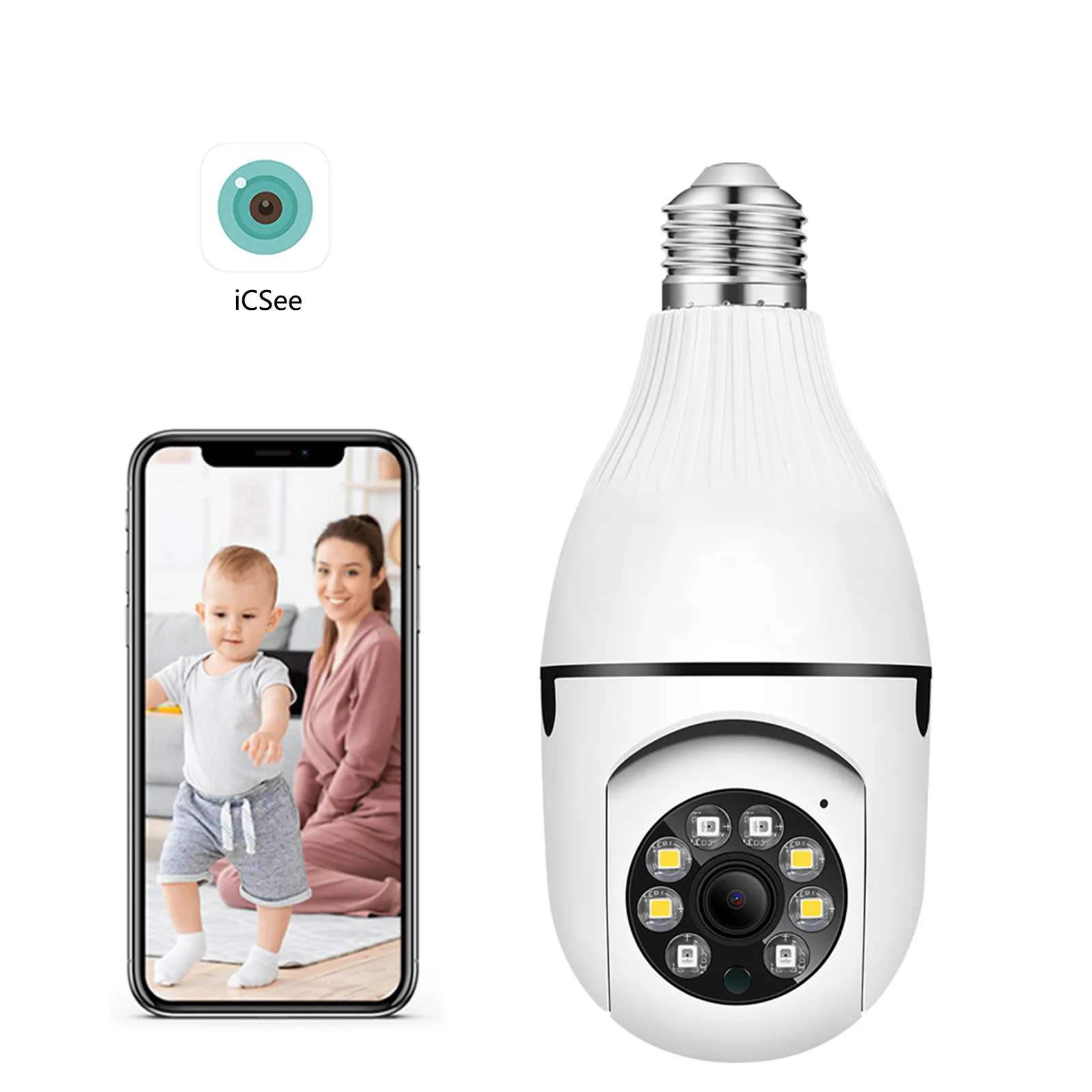 3MP 1296P ICSEE APP E27 Lamp Head Socket Wireless PTZ IP Dome Camera Full Color AI Humanoid Detection Home Security Baby Monitor