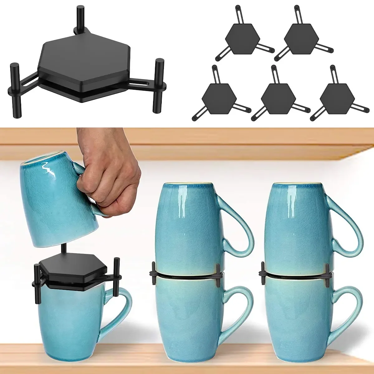 

6Pcs Coffee Mug Holder Adjustable Drinkware Stacker Organizer Stackable Coffee Cup Organizer Kitchen Cup Organizer for C Tray