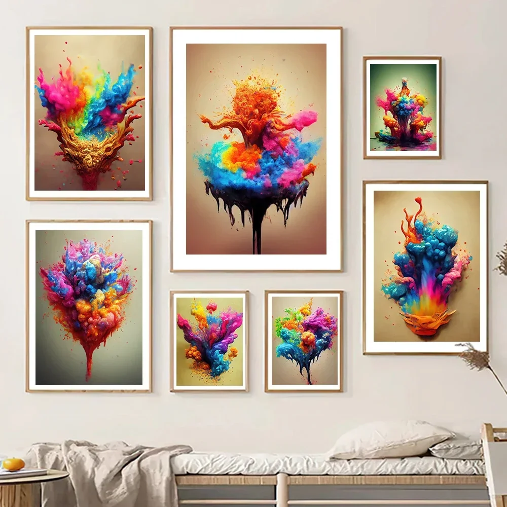 Graffiti Color Paint Explodes Three-dimensional Strange Shape Abstract Watercolor Texture Canvas Painting Background Wall