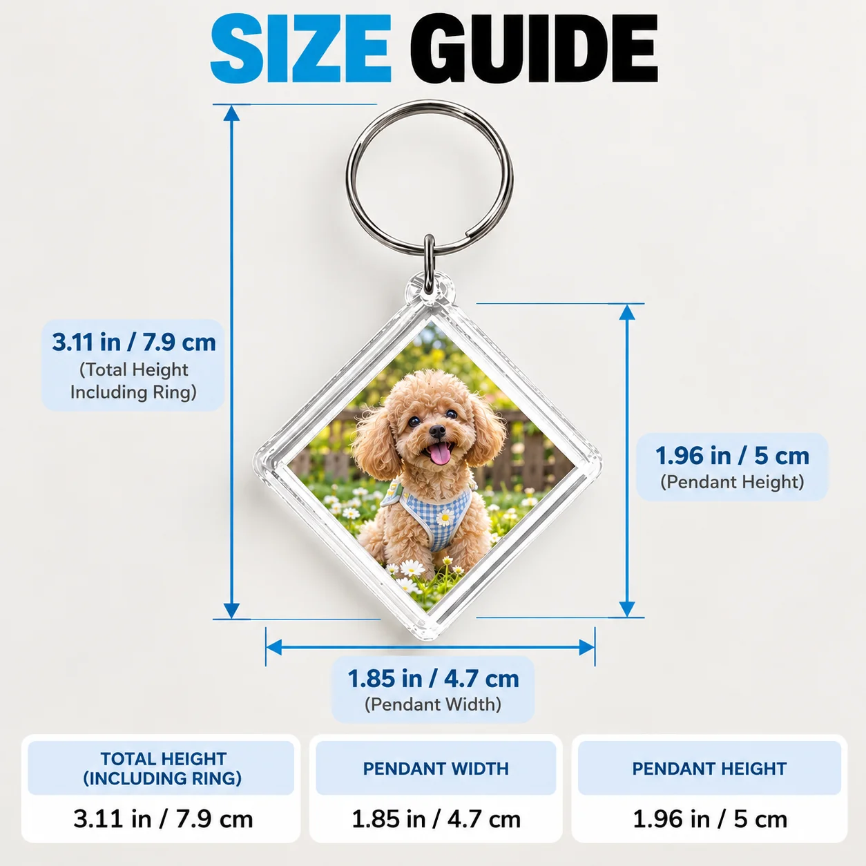Custom Acrylic Keychain Double Sided Personalized Photo Keychain Diamond Shape Clear Case Metal Ring for Keys Bags Gifts 1pc DIY