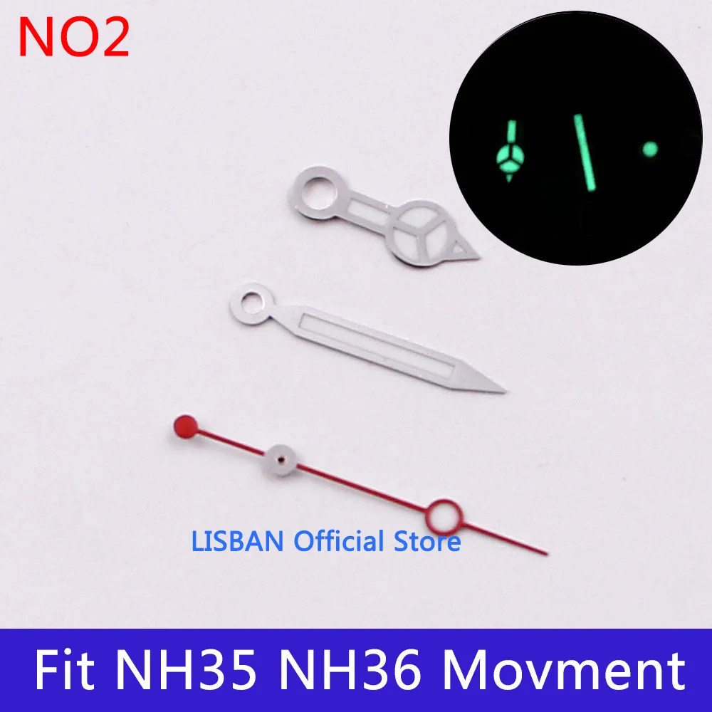 Lisban Watch Hands Green Luminous Hands fit NH35 NH36 ETA 2836 2824 Miyota 8205 8215 821A Mingzhu DG2813 3804 PT5000 Movement