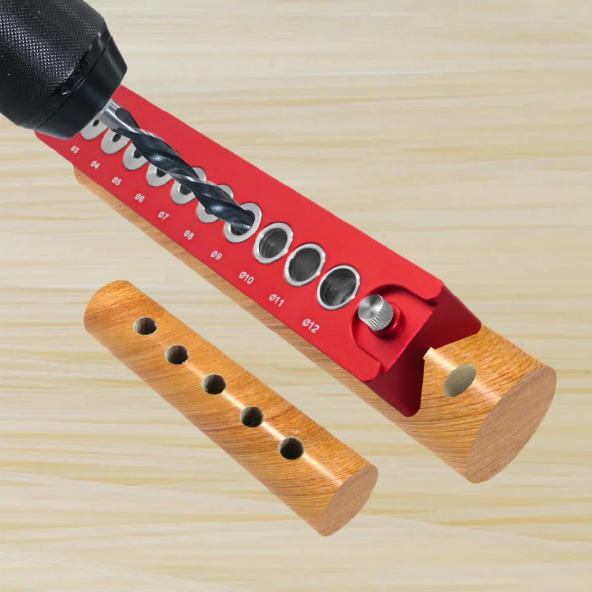 

Dowel Drill Block Drilling, 3-12mm Self Centering Doweling Jig Kit Drill Jig with Positioning Rod Straight Holes Biscuit Joine