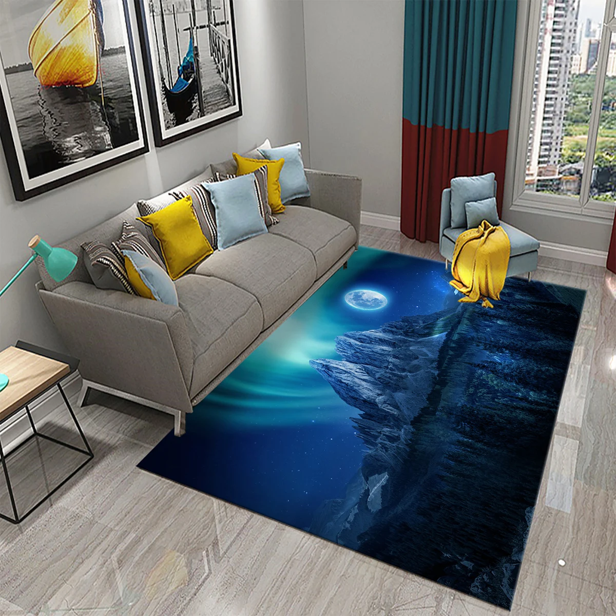 3D Aurora Carpet Modern Scenery Kitchen Mat Bathroom Non-slip Doormat Entrance Balcony Hotel Living Room Bedroom Decor Carpet