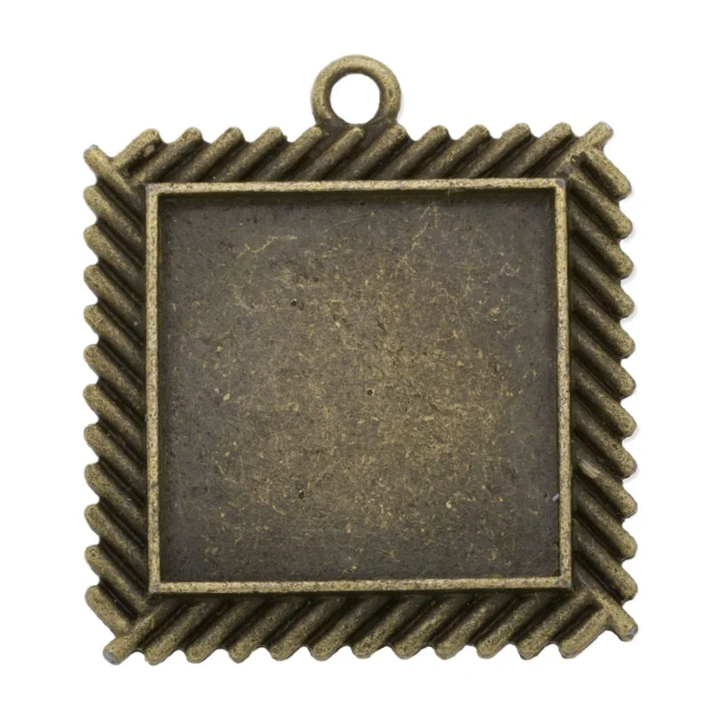 

20 Antique Bronze Pendant Tray/bezel/blank,outer Size 36x40mm,fit 25x25mm Square Cabocon