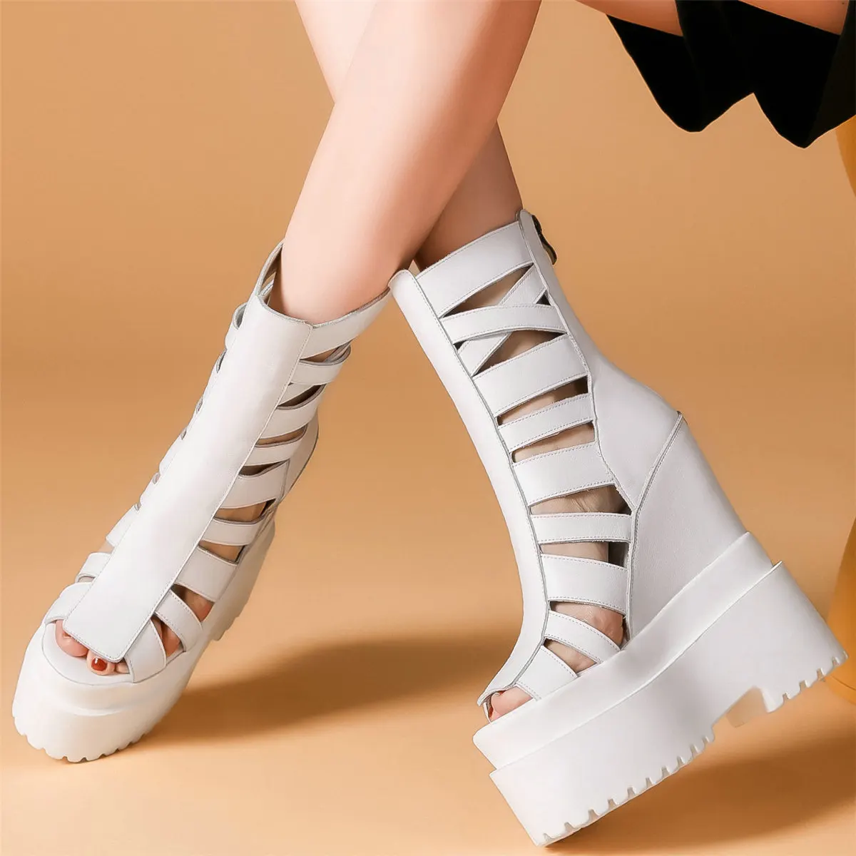 Summer Fashion Sneakers Women Genuine Leather Super High Heels Gladiator Sandals Female Peep Toe Platform Pumps Casual Shoes