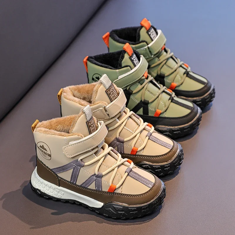 

Детские короткие ботинки из замши, теплые, с мягкой подошвой, спортивные, на липучках, зимние, новые, для мальчиков, ботильоны, с круглым носком, удобные