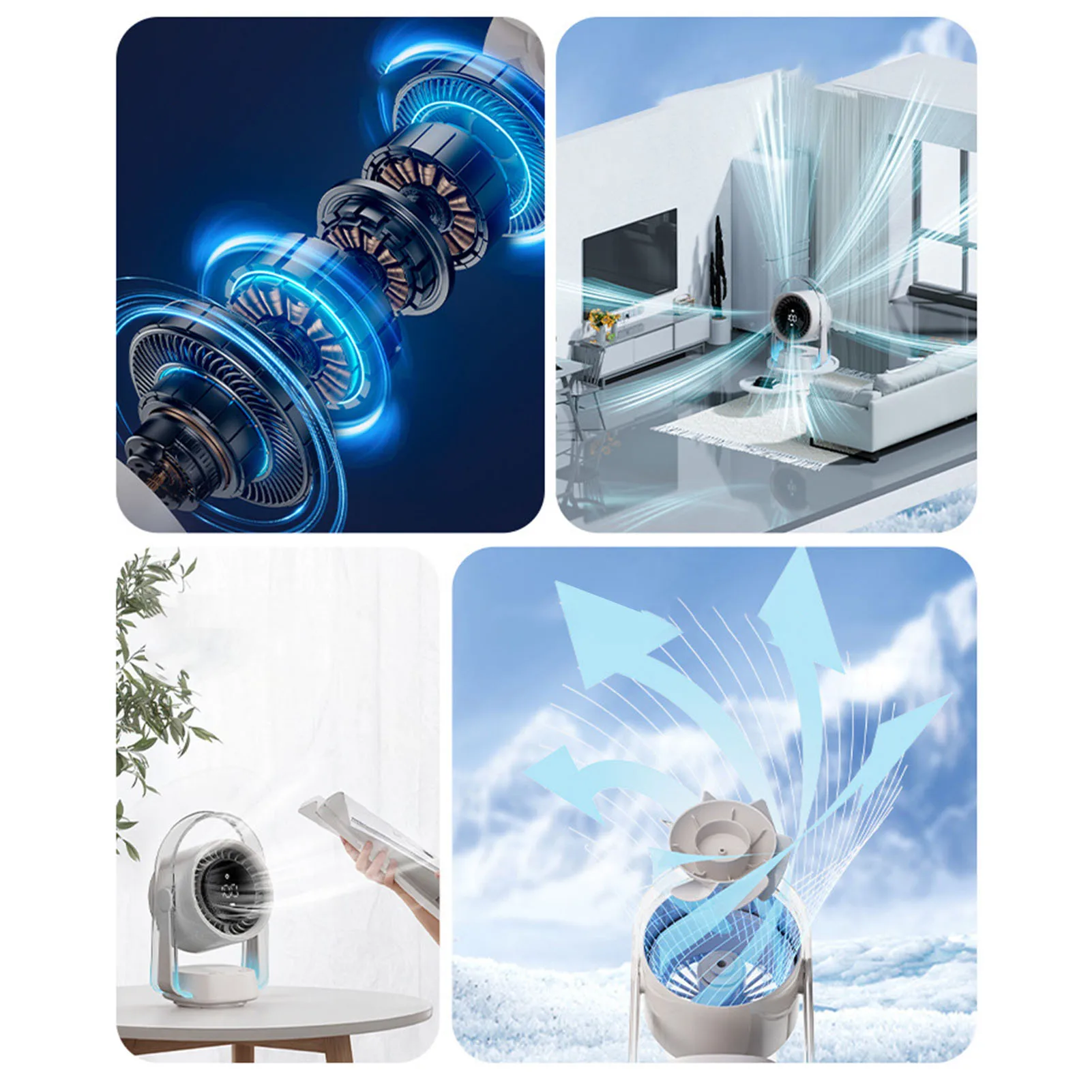 Настольный вентилятор Настольный осциллирующий вентилятор 100-скоростной тихий перезаряжаемый длительный срок службы батареи Высокоскоростной настольный вентилятор с циркуляцией воздуха для помещения