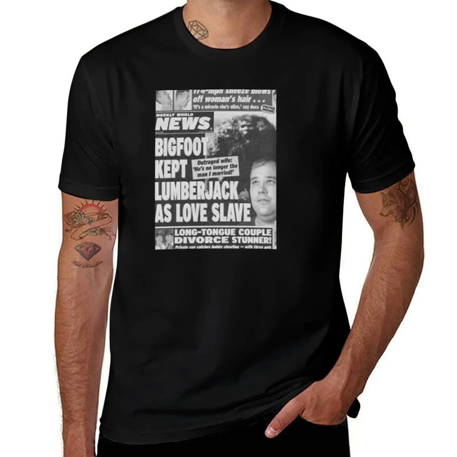 

Weekly world enquirer tabloids ufo Bigfoot bazaar news story freaky ness paranormal T-Shirt man t shirt luxury T-Shirt