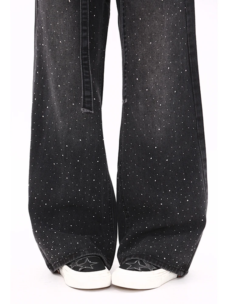 Pantaloni in denim da donna invernali Diamanti Grunge Y2K Jeans larghi Harajuku Cowboy giapponese Ampia vestibilità Designer a vita bassa di alta qualità Nuovo