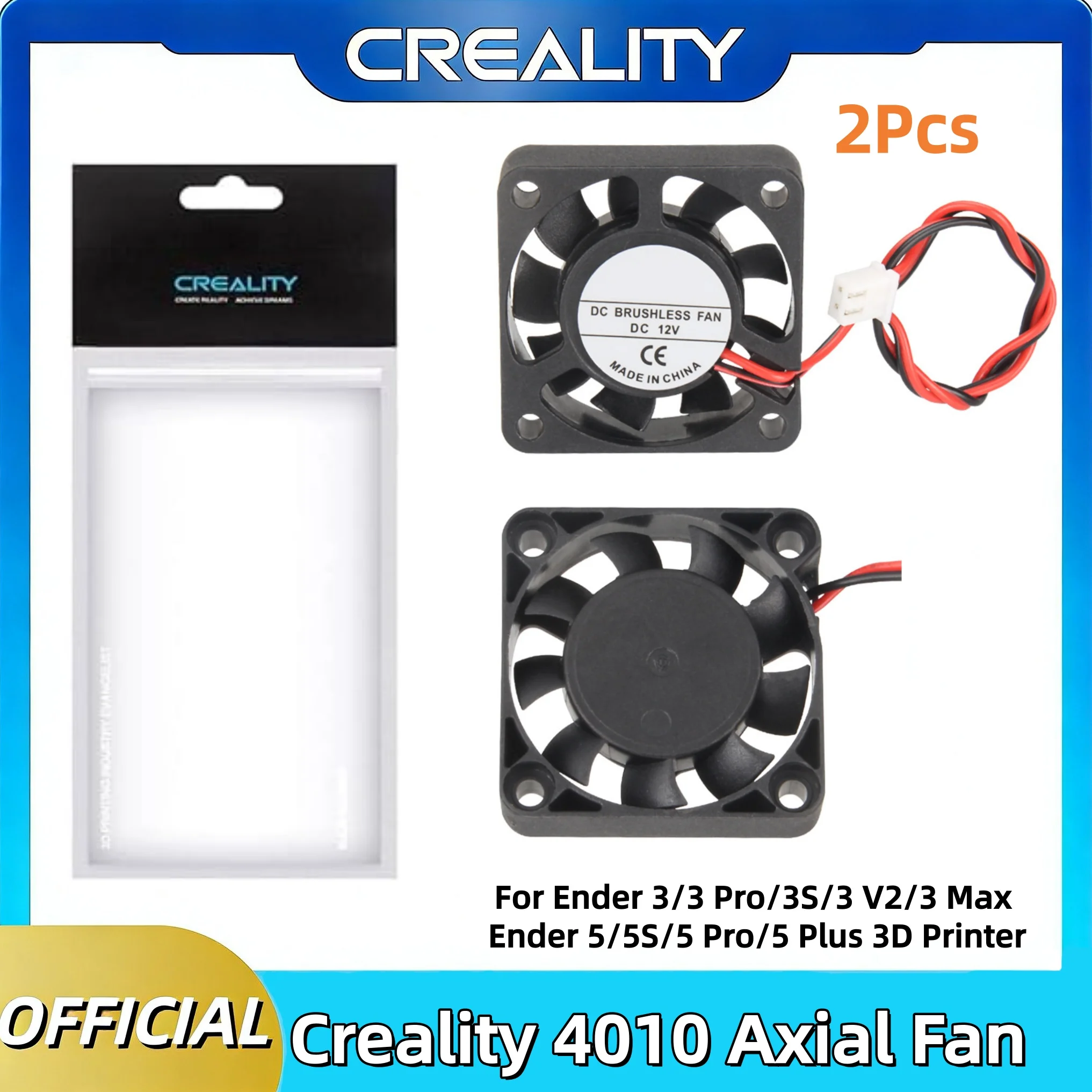 Ventilador Axial Creality 4010, 2 Piezas, Ventiladores para Extrusor Ender 3, 40x40x10mm, para Ender 3/3 Pro/3S/3 V2/3 Max Ender 5/5S/5 Pro/5 Plus