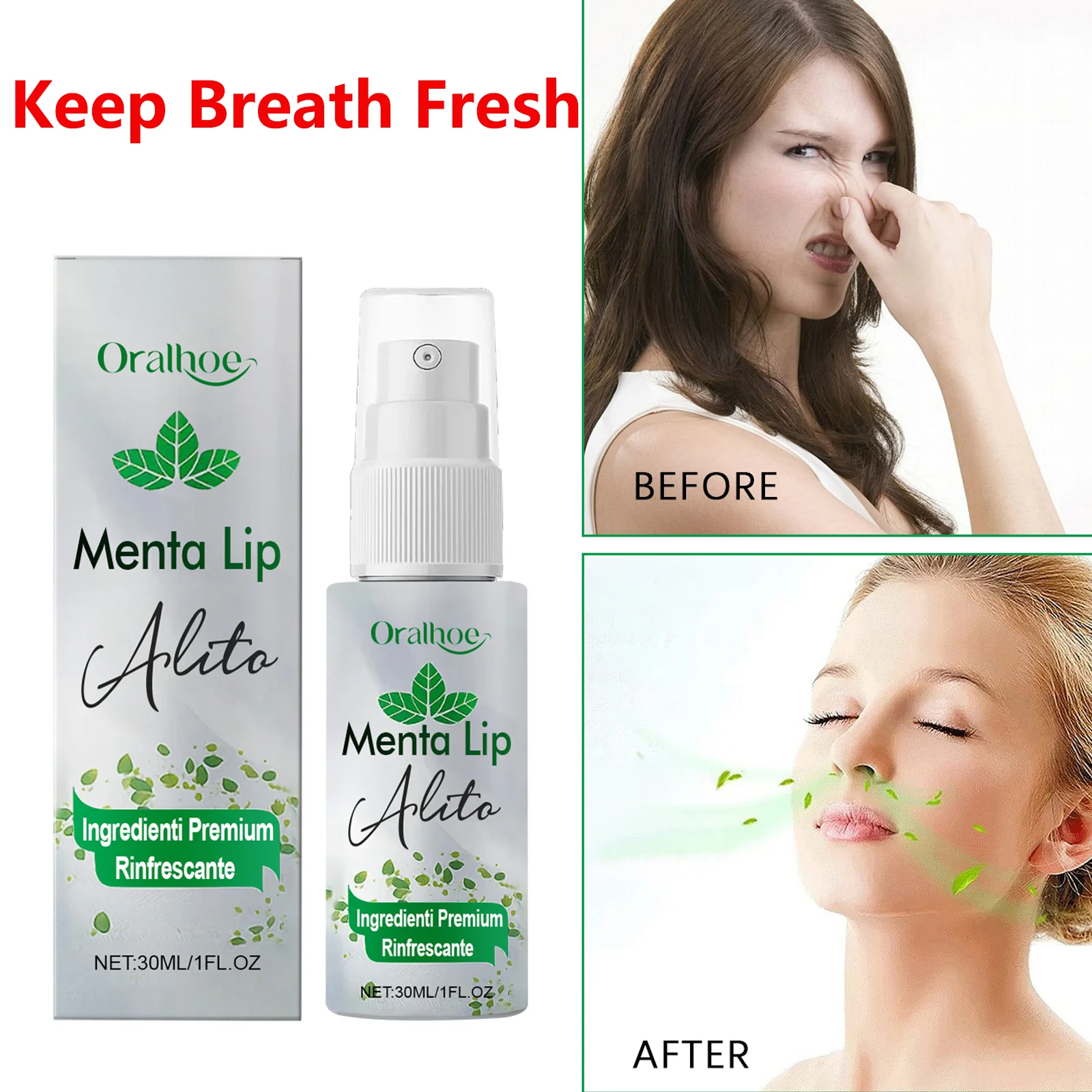 Ambientador bucal de menta, Spray Oral que elimina el mal aliento, larga duración, refresca el aliento, productos refrescantes para el cuidado bucal, 30ml