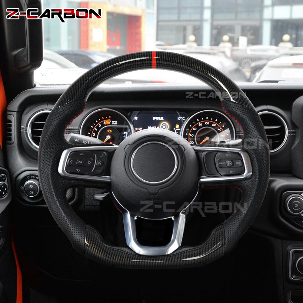 Carbon Fiber Steering Wheel Hydro Print For Jeep Wrangler JL Sport Flat Steering Wheel Perforated 2018 2019 2020 2021 2022 2023