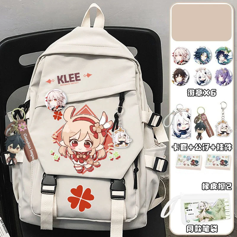 28x13x43cm Black White, Genshin Impact, Student Kids Teens School Bags, Large Capacity Mochilas Anime Backpacks For Girls Boys