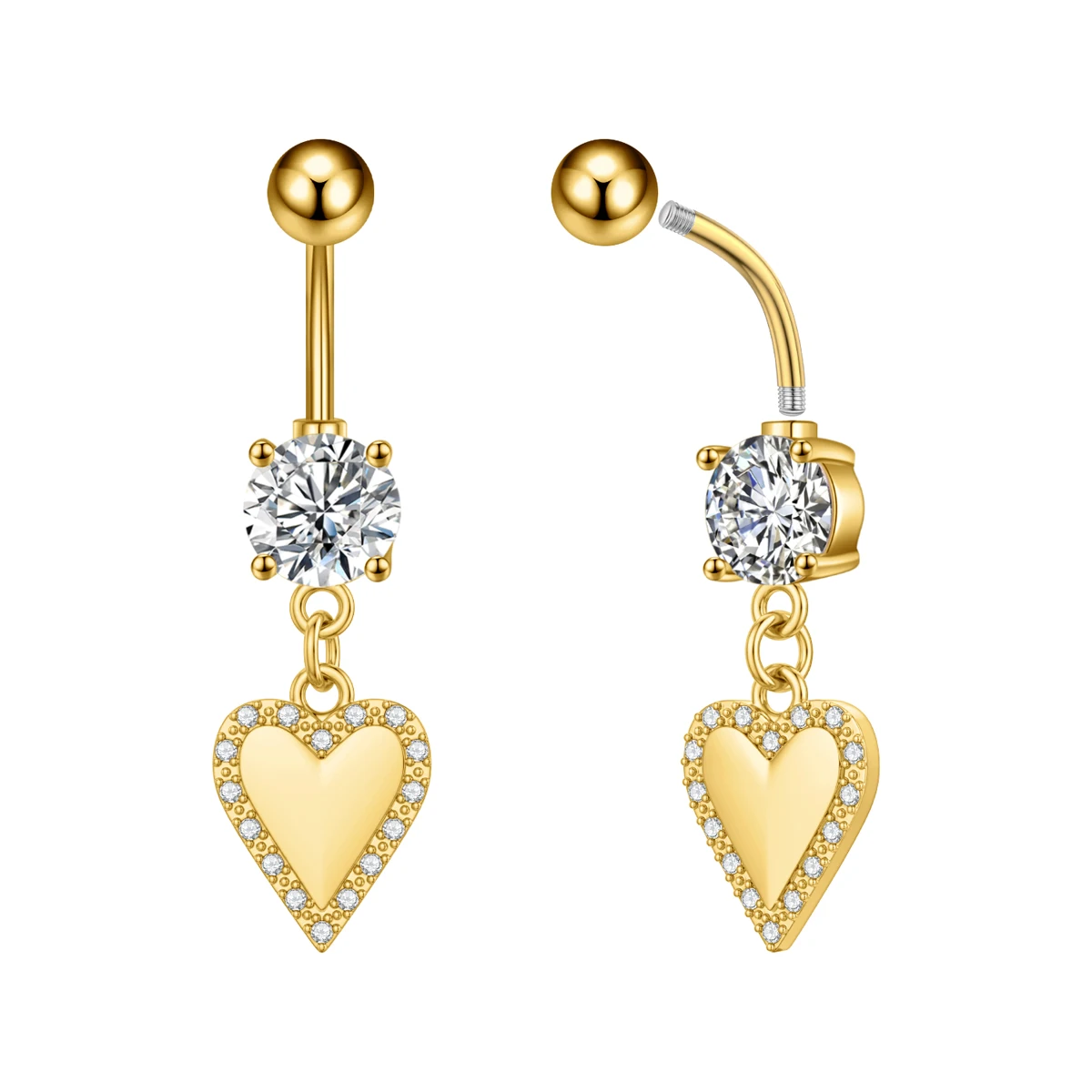 Mixed-Style Heart Dangled Belly Button Ring Gold Color Wing Flower Crystal Zircon Belly Piercing Nombril Navel Jewelry for Women