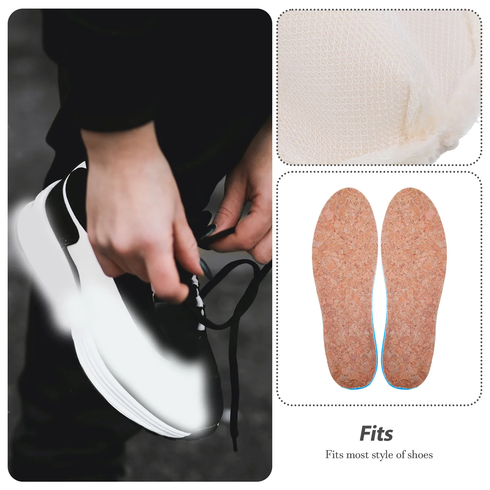 

Cork Insoles Heightening Shoe Pads 41-42 Soft Breathable Sweat Absorbent Invisible Increase Damping Cushion Inserts Flat Feet