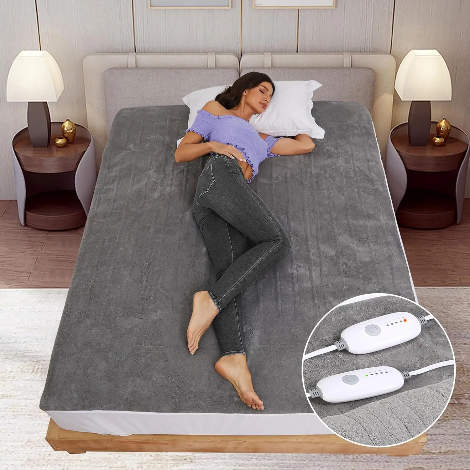 

Электрический коврик Queen Size 60 x 80 дюймов, двойное управление с 5 уровнями нагрева, автоматическое отключение на 10 часов, быстрый нагрев, мягкий коралл