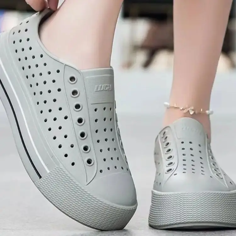 Thick Bottom Hollow Out Casual White Shoes Height Increasing Sandals Women Summer Outdoor Wading Seaside Vacation Beach Shoes